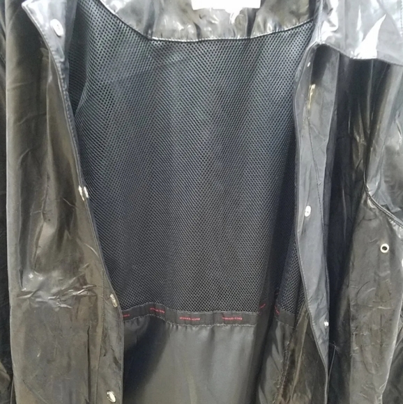 Michael Kors PVC Women's Black Rain Coat jacket Small red stitching button down - Picture 4 of 5